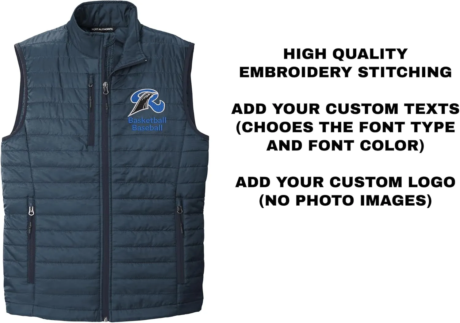 INK STITCH Men J851 Custom Personalized Embroidery Logo Texts Puffer Packable Winter Vests