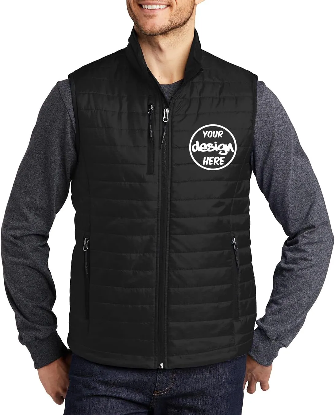 INK STITCH Men J851 Custom Personalized Embroidery Logo Texts Puffer Packable Winter Vests