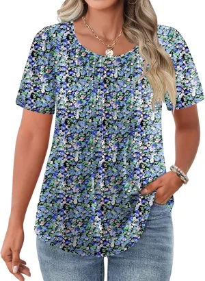 IN'VOLAND Womens Plus Size Tops Tunic Short Sleeve Crew Neck Shirts Casual Summer Blouse 1X-5X