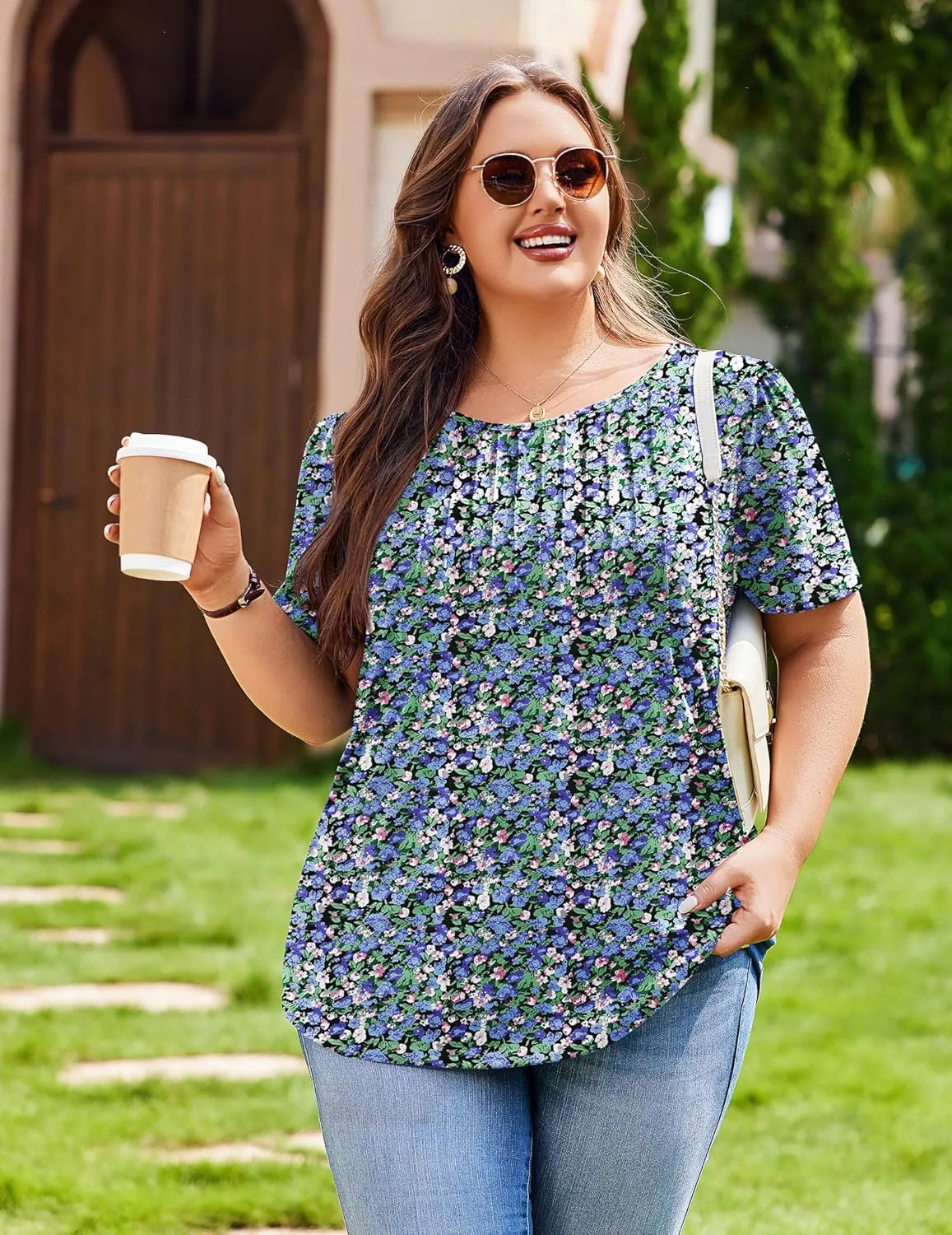 IN'VOLAND Womens Plus Size Tops Tunic Short Sleeve Crew Neck Shirts Casual Summer Blouse 1X-5X