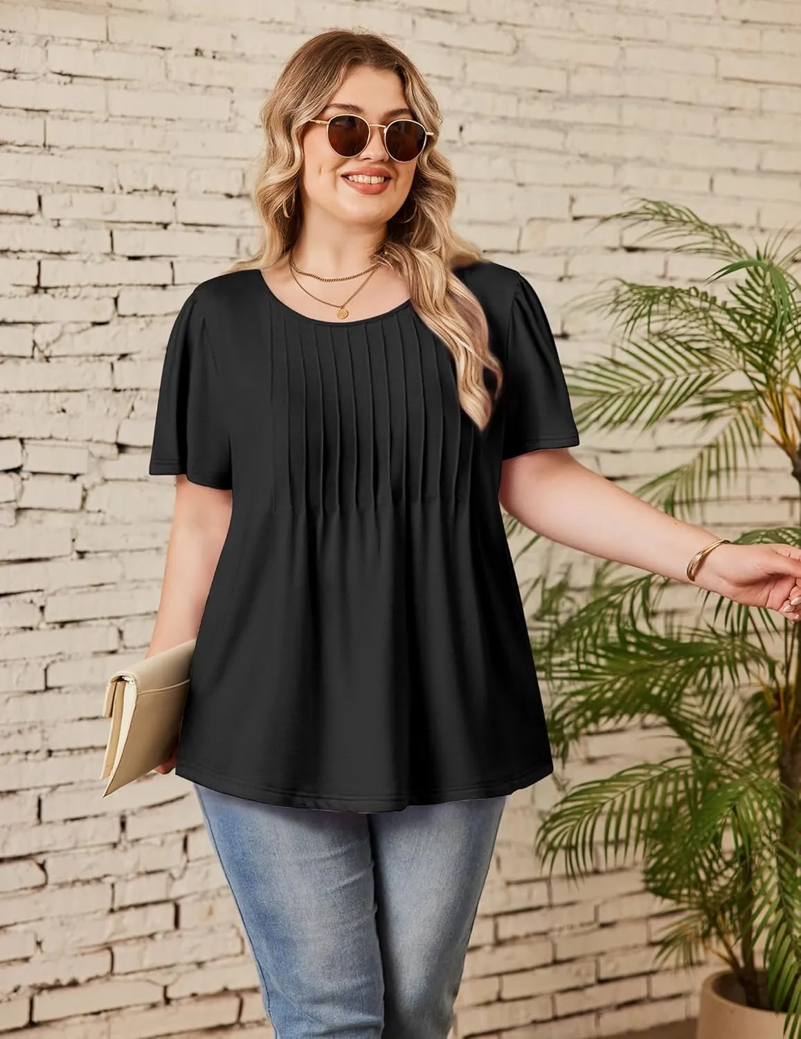 IN'VOLAND Womens Plus Size Tops Tunic Short Sleeve Crew Neck Shirts Casual Summer Blouse 1X-5X