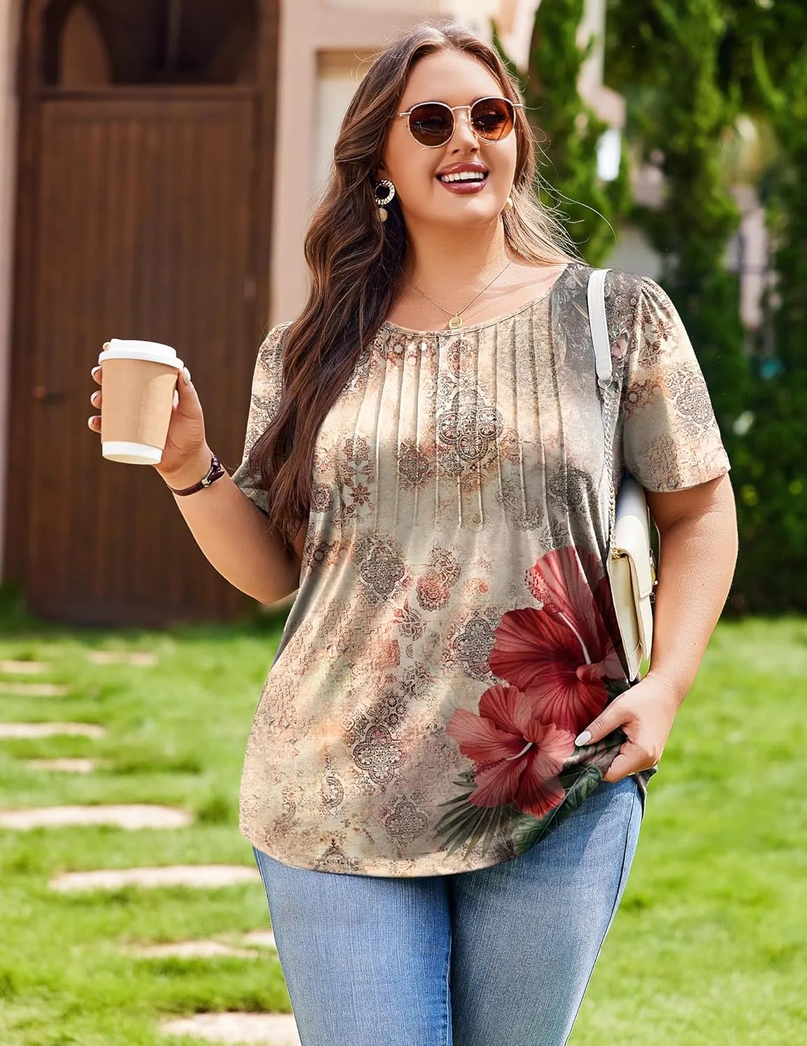 IN'VOLAND Womens Plus Size Tops Tunic Short Sleeve Crew Neck Shirts Casual Summer Blouse 1X-5X