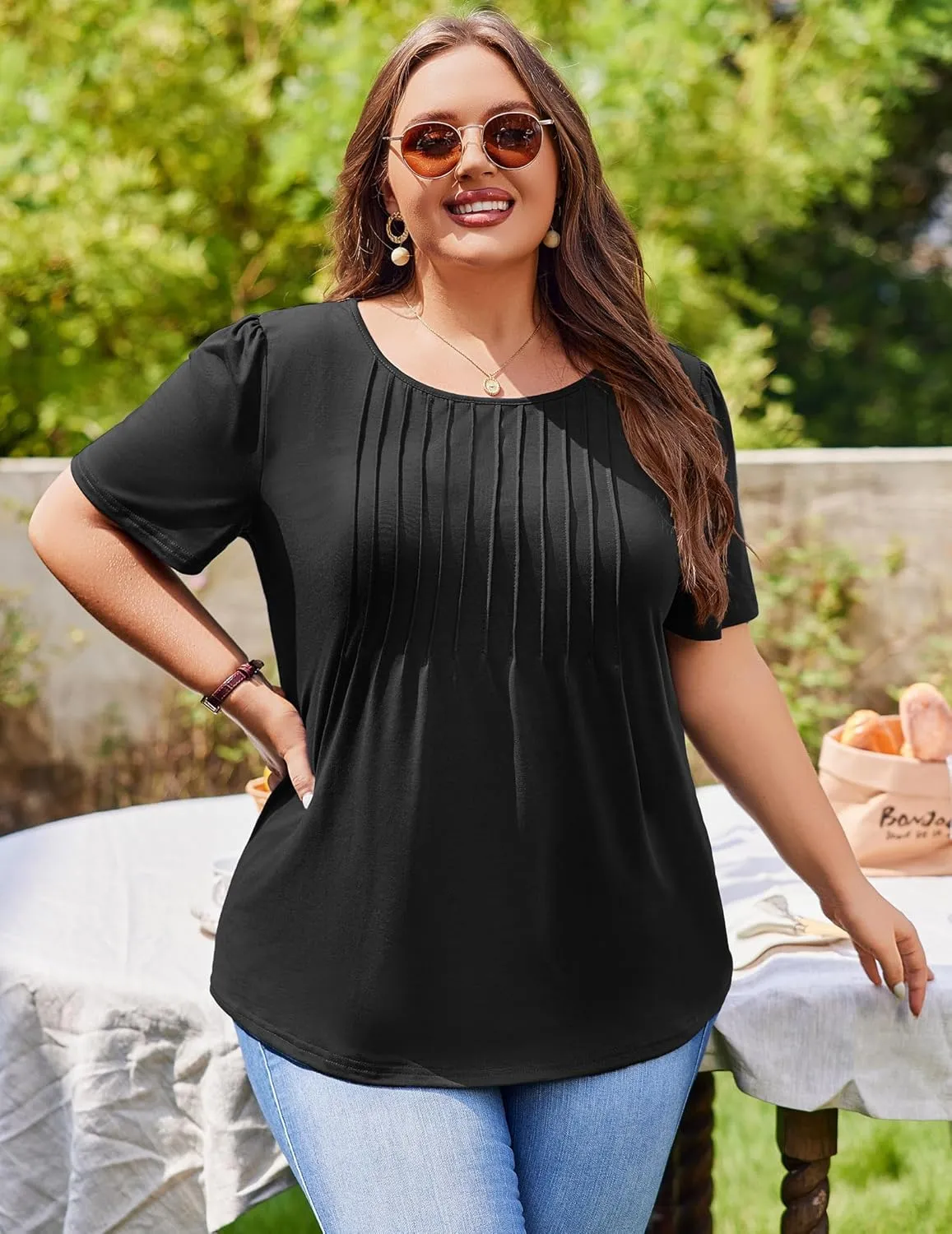 IN'VOLAND Womens Plus Size Tops Tunic Short Sleeve Crew Neck Shirts Casual Summer Blouse 1X-5X