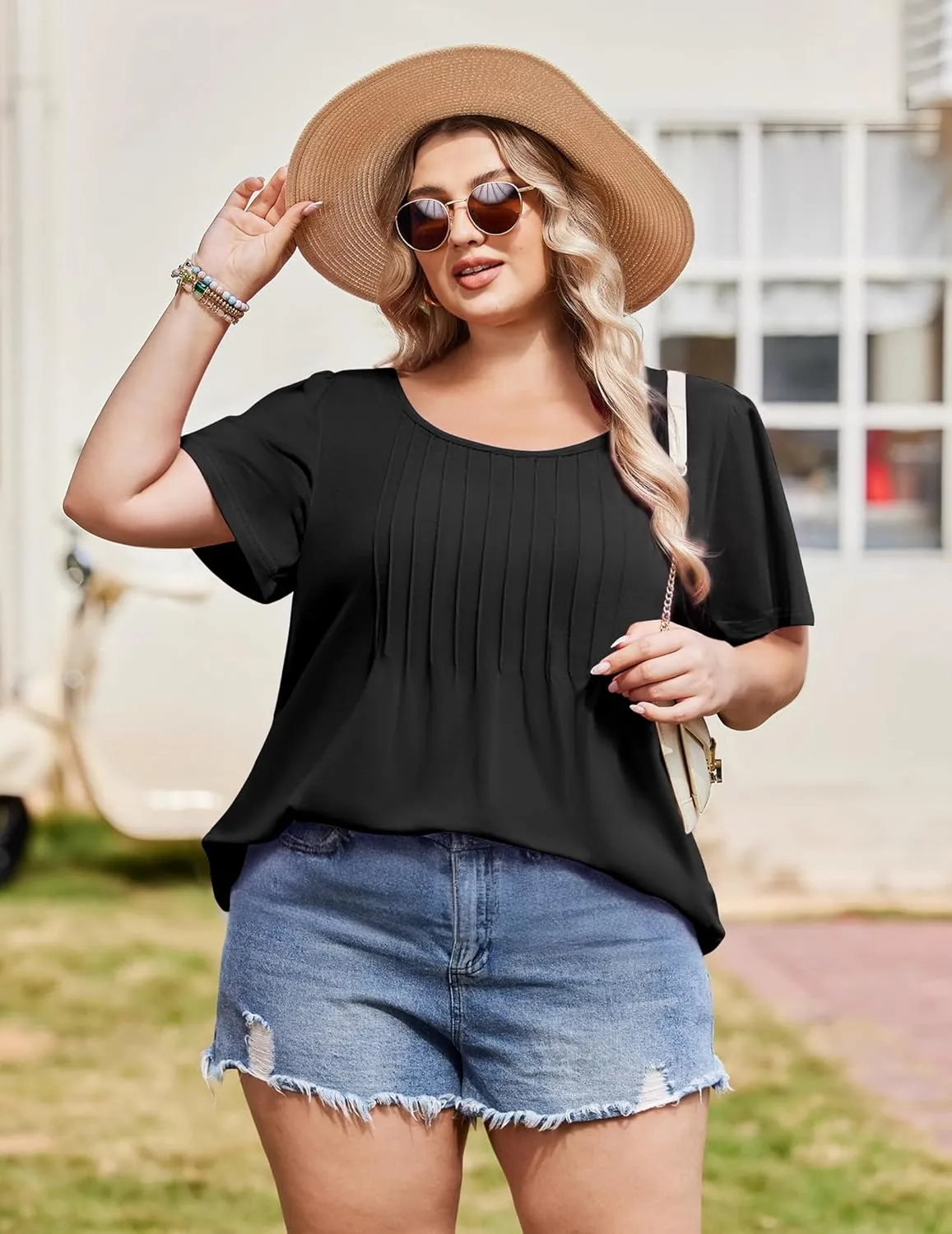 IN'VOLAND Womens Plus Size Tops Tunic Short Sleeve Crew Neck Shirts Casual Summer Blouse 1X-5X