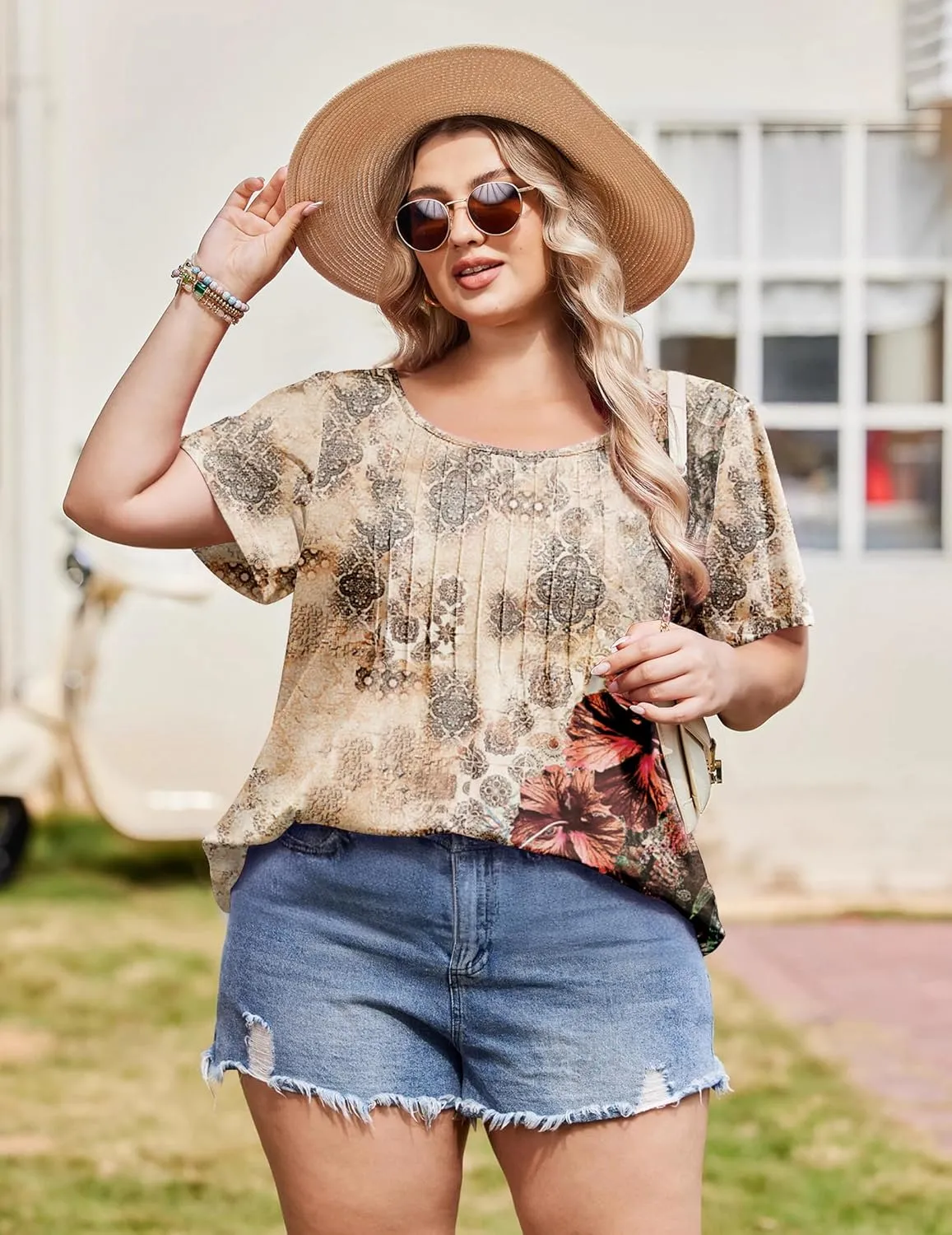 IN'VOLAND Womens Plus Size Tops Tunic Short Sleeve Crew Neck Shirts Casual Summer Blouse 1X-5X