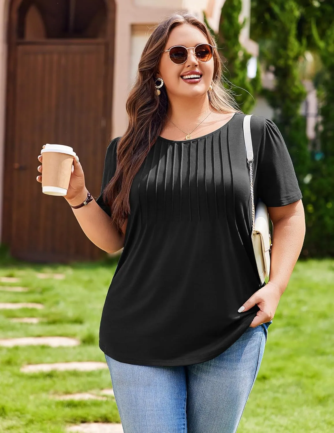 IN'VOLAND Womens Plus Size Tops Tunic Short Sleeve Crew Neck Shirts Casual Summer Blouse 1X-5X