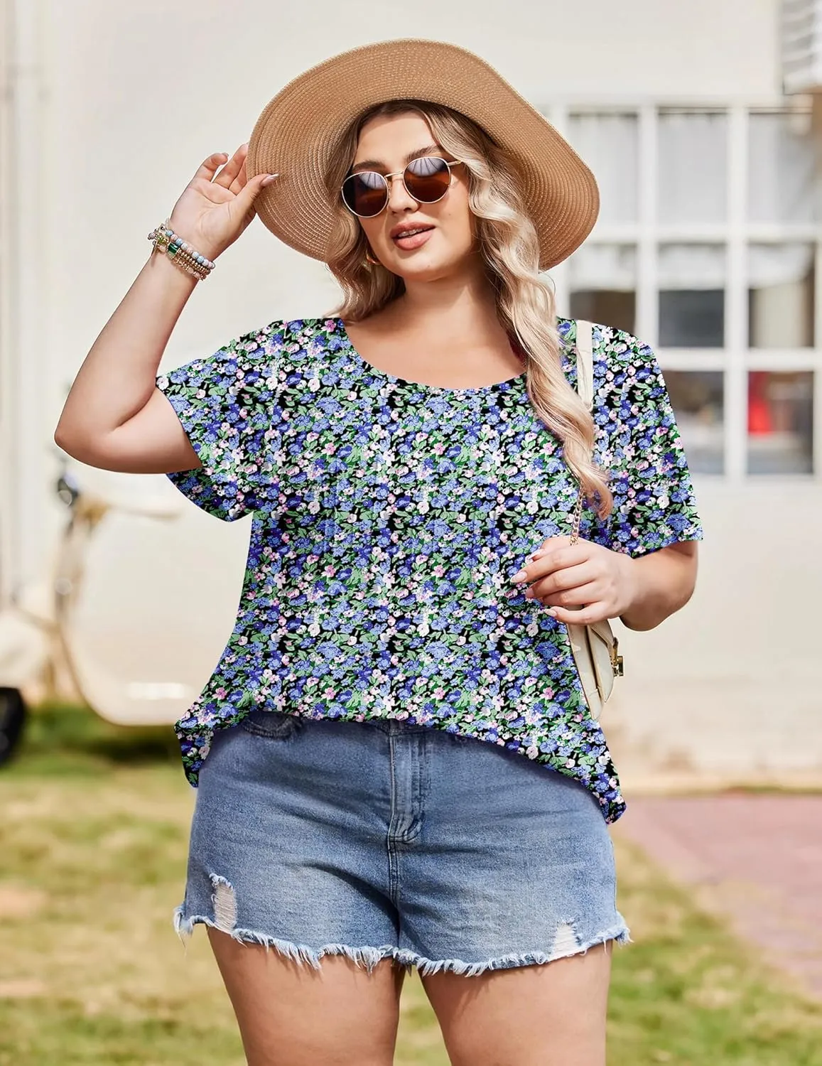 IN'VOLAND Womens Plus Size Tops Tunic Short Sleeve Crew Neck Shirts Casual Summer Blouse 1X-5X