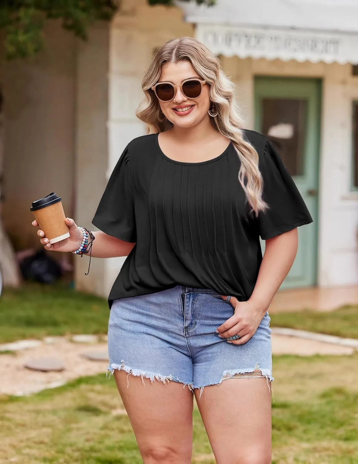 IN'VOLAND Womens Plus Size Tops Tunic Short Sleeve Crew Neck Shirts Casual Summer Blouse 1X-5X