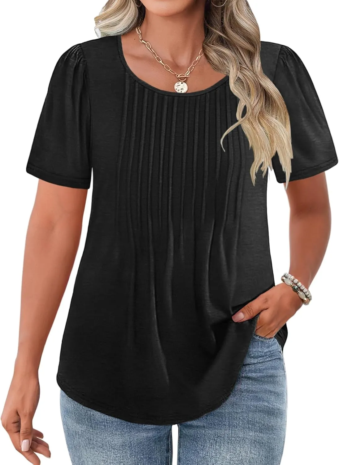 IN'VOLAND Womens Plus Size Tops Tunic Short Sleeve Crew Neck Shirts Casual Summer Blouse 1X-5X