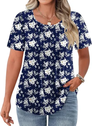 IN'VOLAND Womens Plus Size Tops Tunic Short Sleeve Crew Neck Shirts Casual Summer Blouse 1X-5X