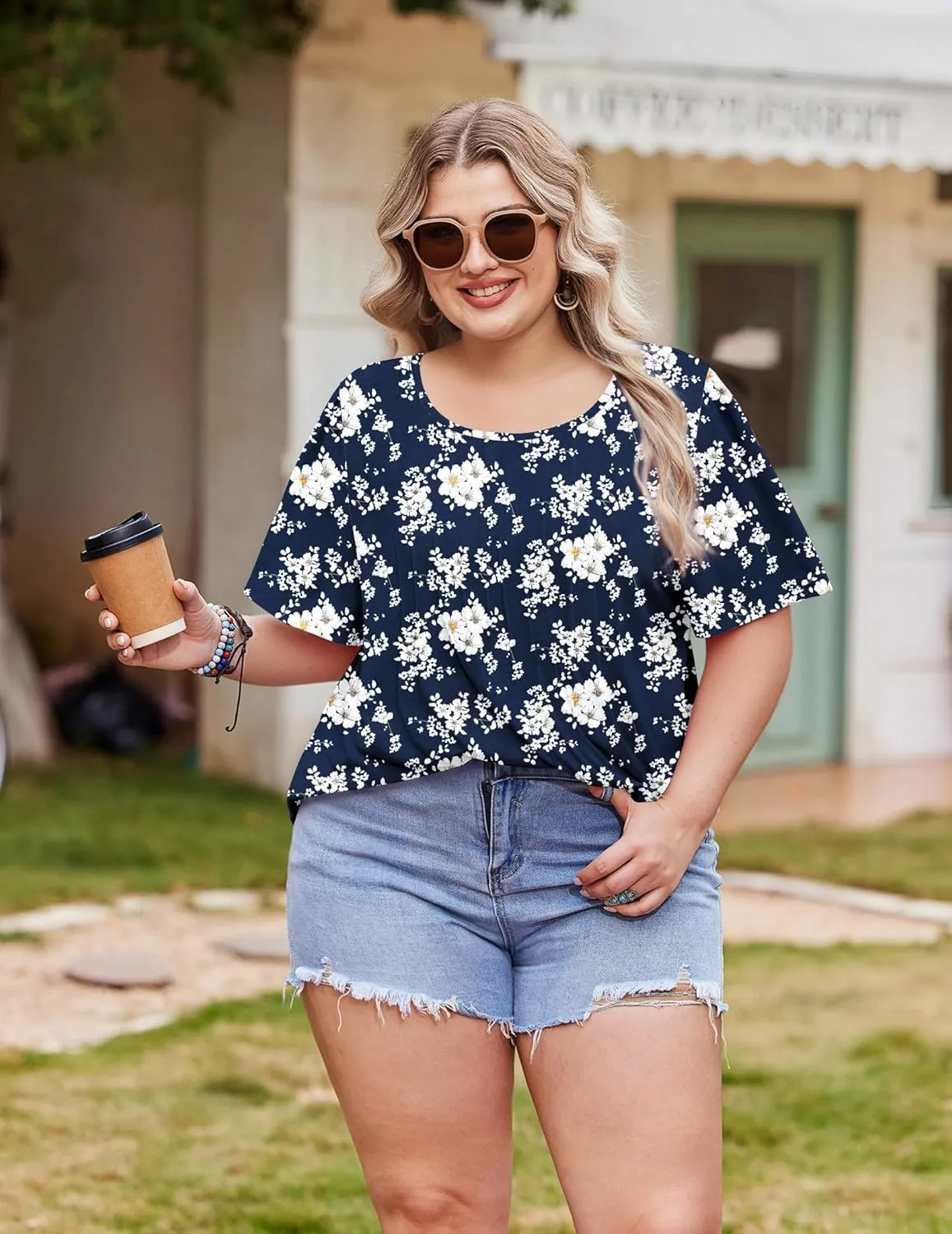IN'VOLAND Womens Plus Size Tops Tunic Short Sleeve Crew Neck Shirts Casual Summer Blouse 1X-5X