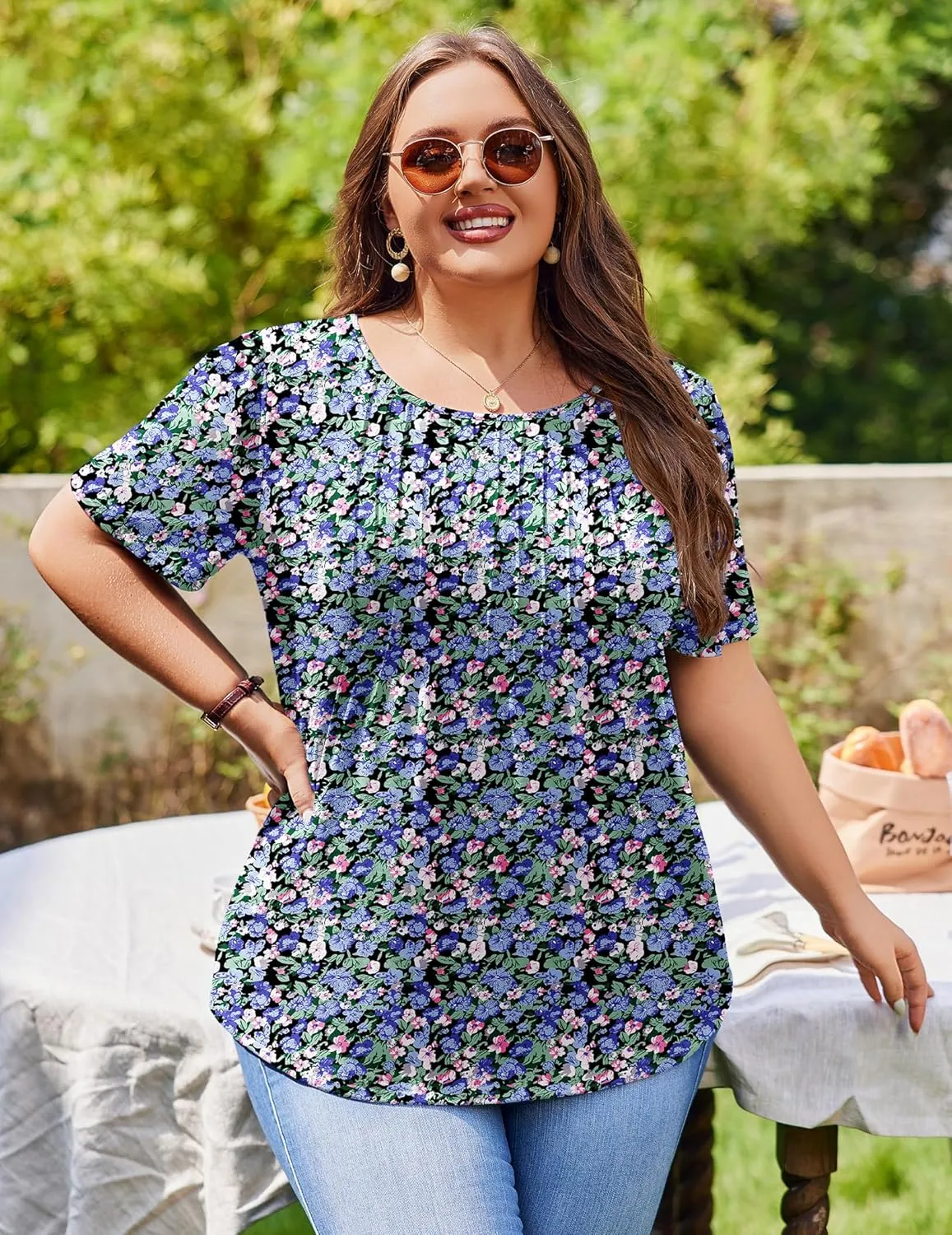 IN'VOLAND Womens Plus Size Tops Tunic Short Sleeve Crew Neck Shirts Casual Summer Blouse 1X-5X