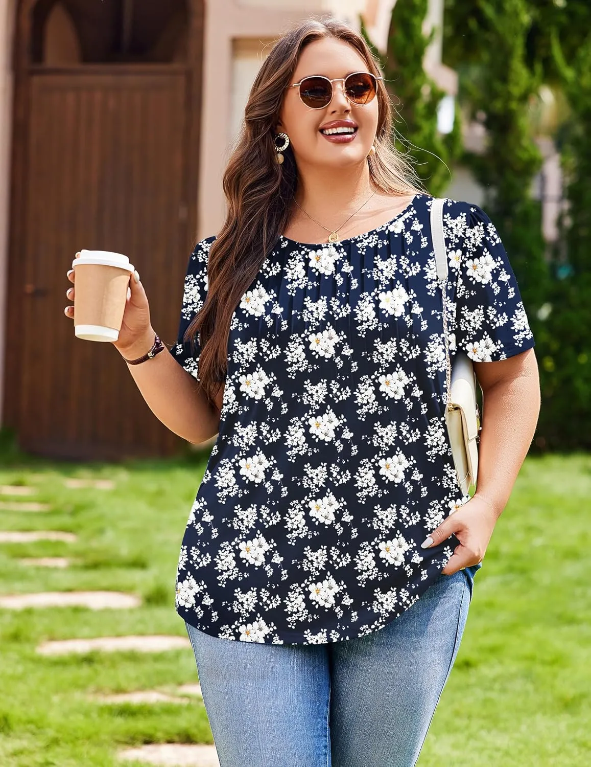 IN'VOLAND Womens Plus Size Tops Tunic Short Sleeve Crew Neck Shirts Casual Summer Blouse 1X-5X