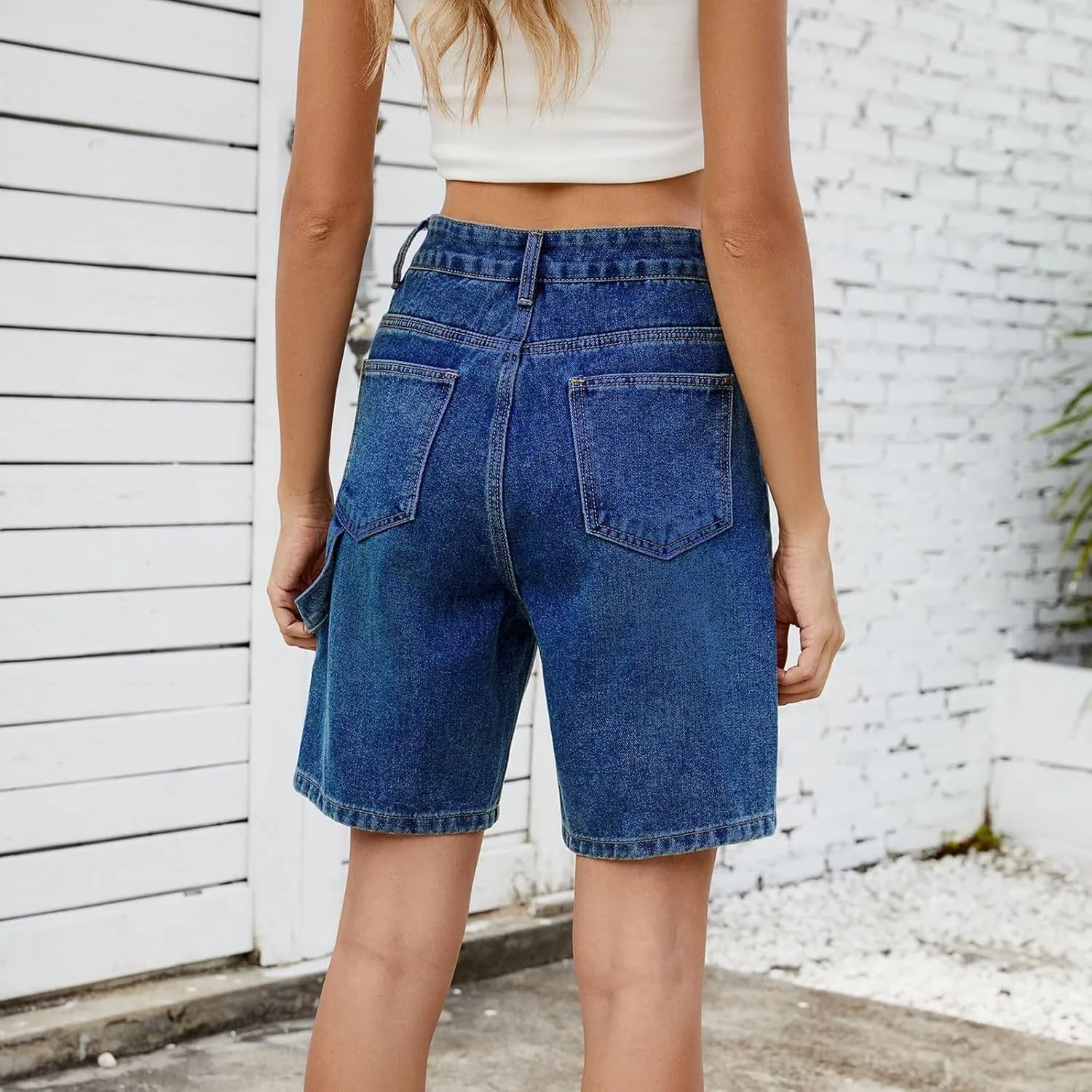 Jean Shorts for Women High Waisted Trendy Cutoff Stretchy Denim Shorts Casual Summer Bermuda Shorts with Flat Pocket