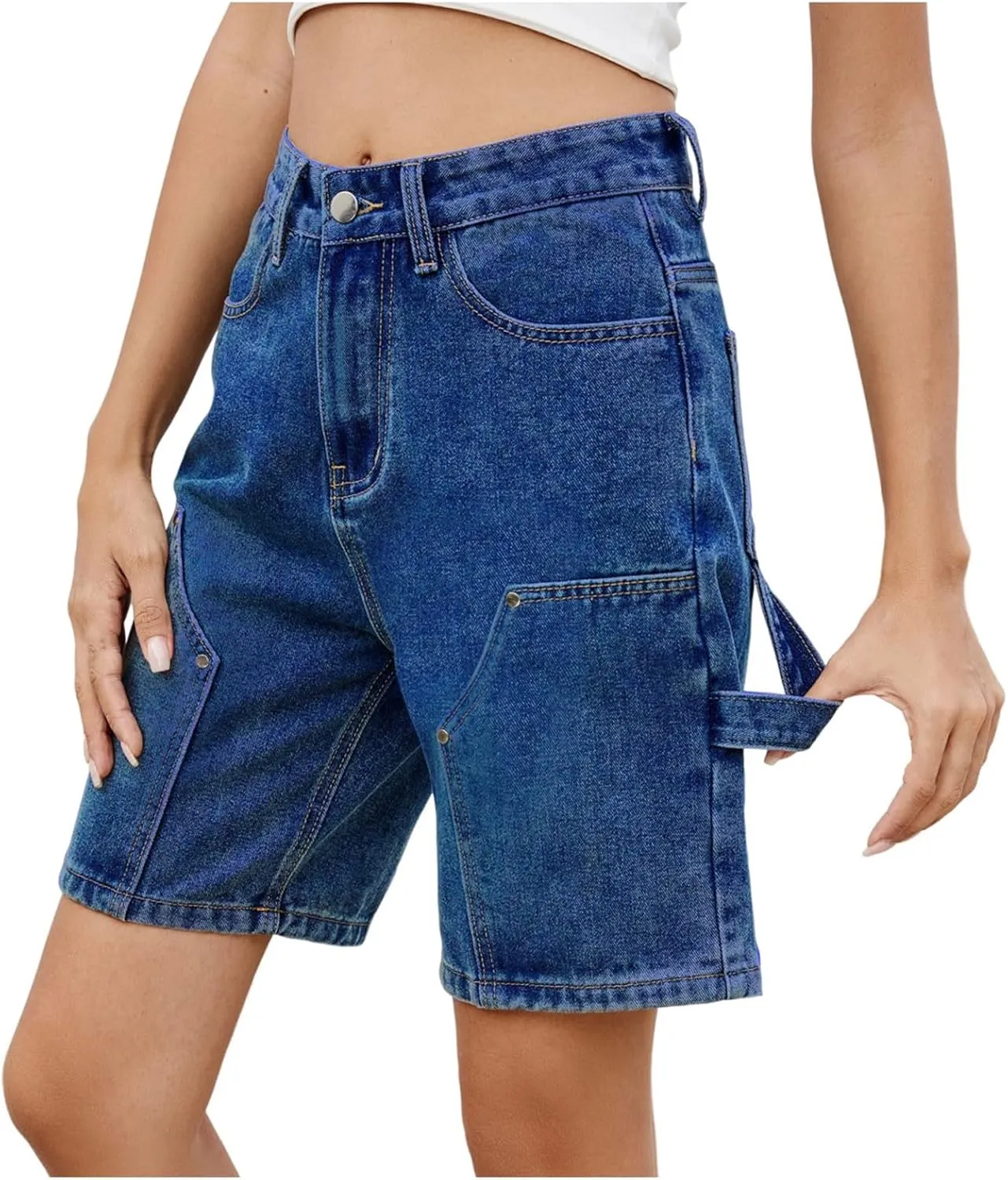 Jean Shorts for Women High Waisted Trendy Cutoff Stretchy Denim Shorts Casual Summer Bermuda Shorts with Flat Pocket