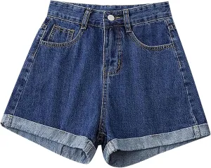 Jean Shorts for Women Summer Casual Loose Fit Elastic High Waisted Shorts Fashion Comfort Wide Leg Shorts with Pockets