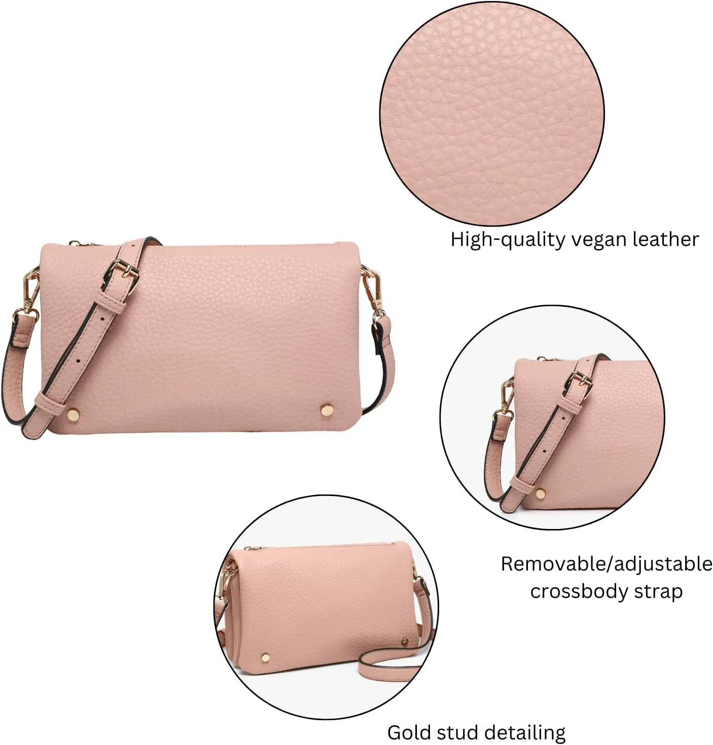 JEN & CO. Phiona Stud Crossbody Bags Vegan Leather Clutch Purses Shoulder Handbag Wallets for Women