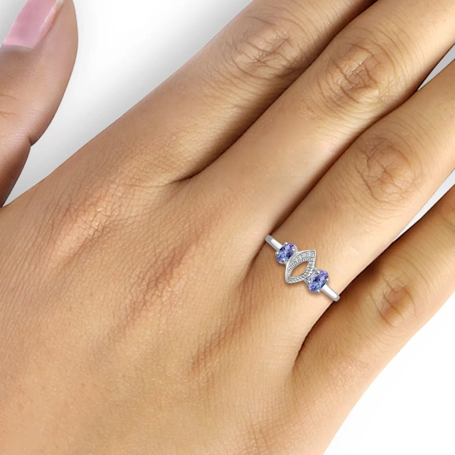JEWELEXCESS 2.80 CTW Tanzanite & 1/10 Carat White Diamond Sterling Silver 4-Piece Jewelry set