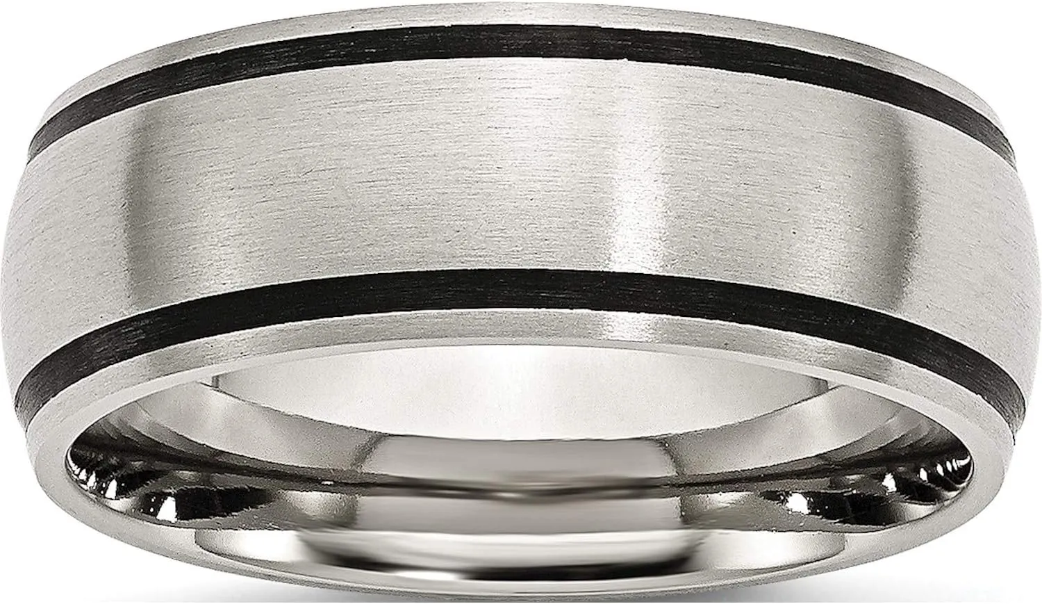 Jewelry By Sweet Pea Stainless Steel Black Rubber 8mm Brushed Band (Width=8)