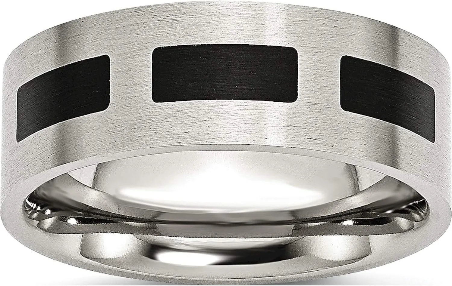 Jewelry By Sweet Pea Stainless Steel Black Rubber Flat 8mm Brushed Band (Width=8)
