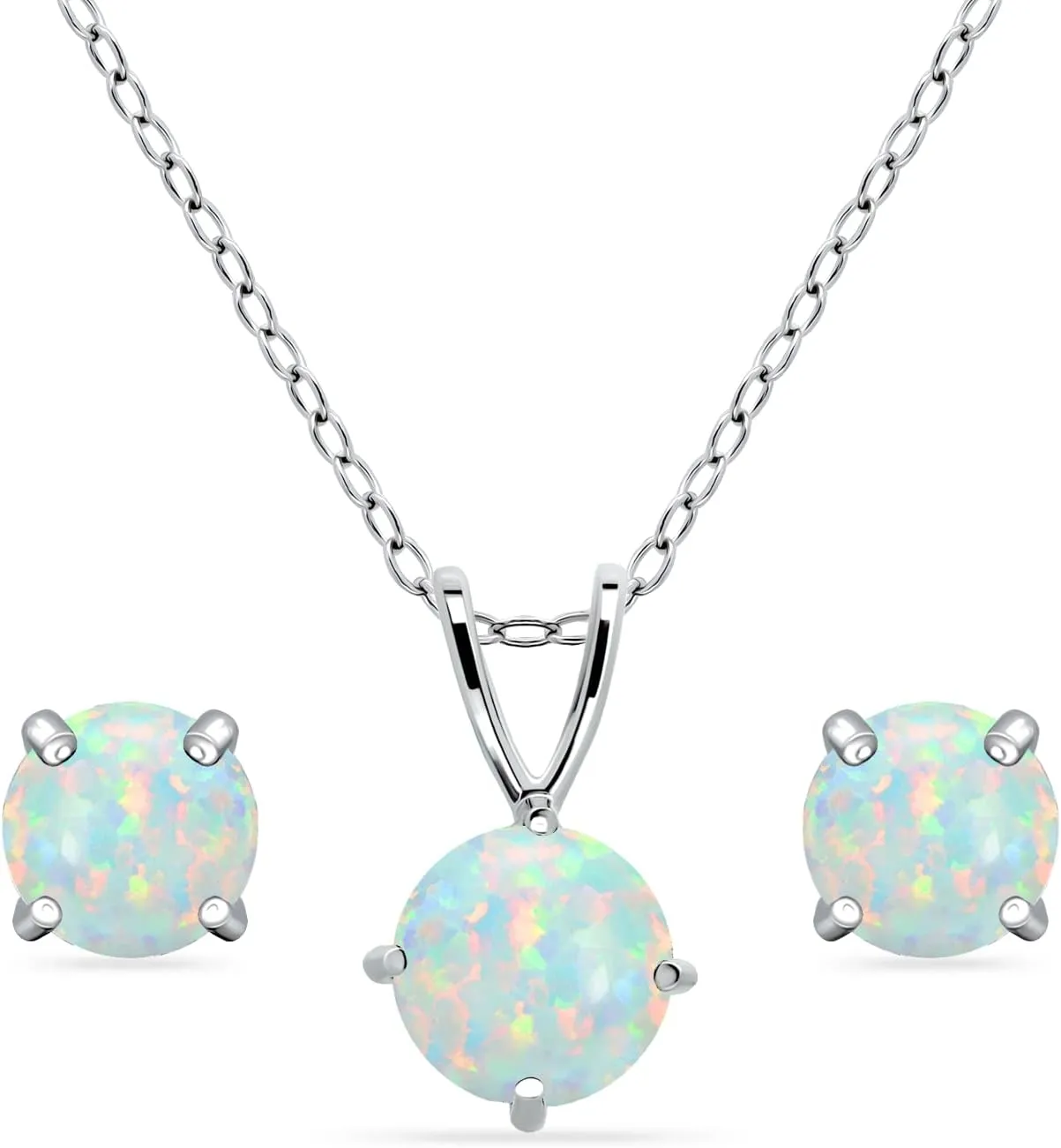 Jewelry Sets for Women, Necklace and Earring Sets for Women, Birthstone Jewelry, Genuine or Synthetic Gemstone, Round Solitaire, Pendant Necklace, Stud Earrings, Sterling Silver Jewelry or Gold Flash