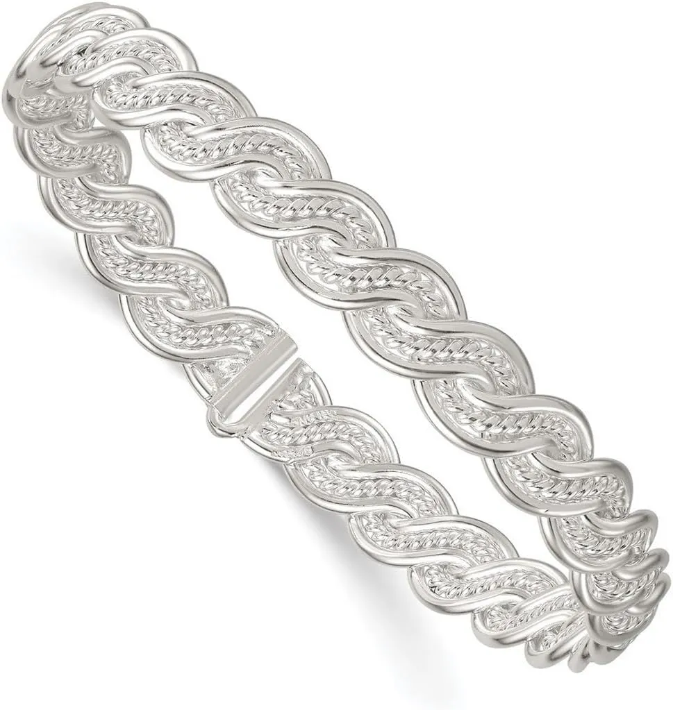 JewelryWeb 8.8mm 925 Sterling Silver Polished Twisted and Woven Flexible Bangle Bracelet Cuff-Bracelet for Women