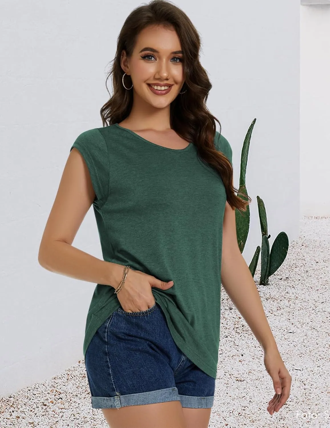 JOELLYUS Women's Cap Sleeve Tops Summer Tank Top Casual Basic Tees Shirts Loose Fit Blouses