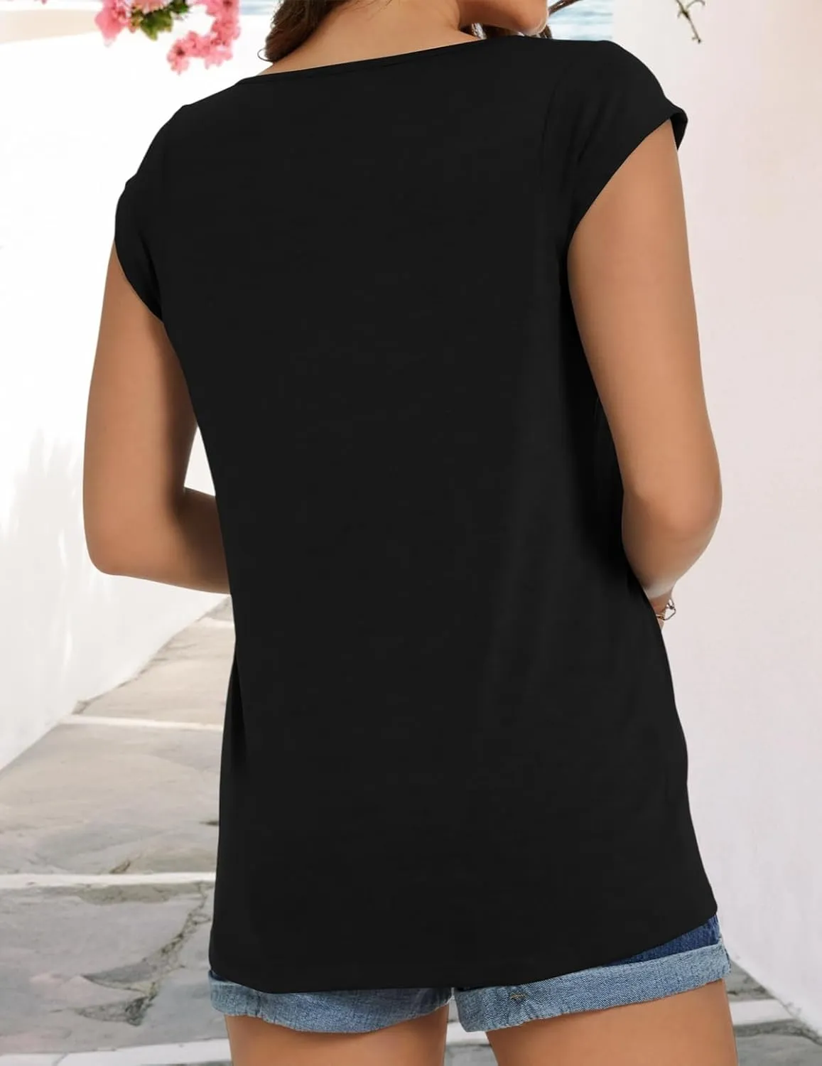 JOELLYUS Women's Cap Sleeve Tops Summer Tank Top Casual Basic Tees Shirts Loose Fit Blouses