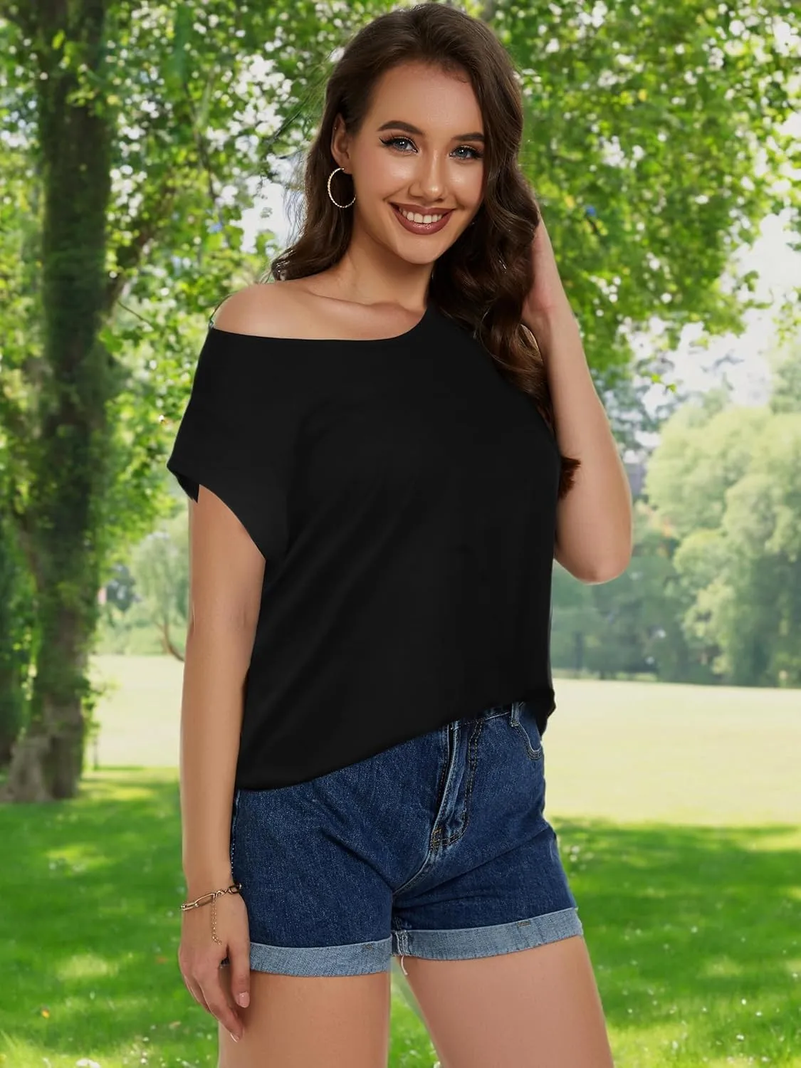 JOELLYUS Women's Cap Sleeve Tops Summer Tank Top Casual Basic Tees Shirts Loose Fit Blouses