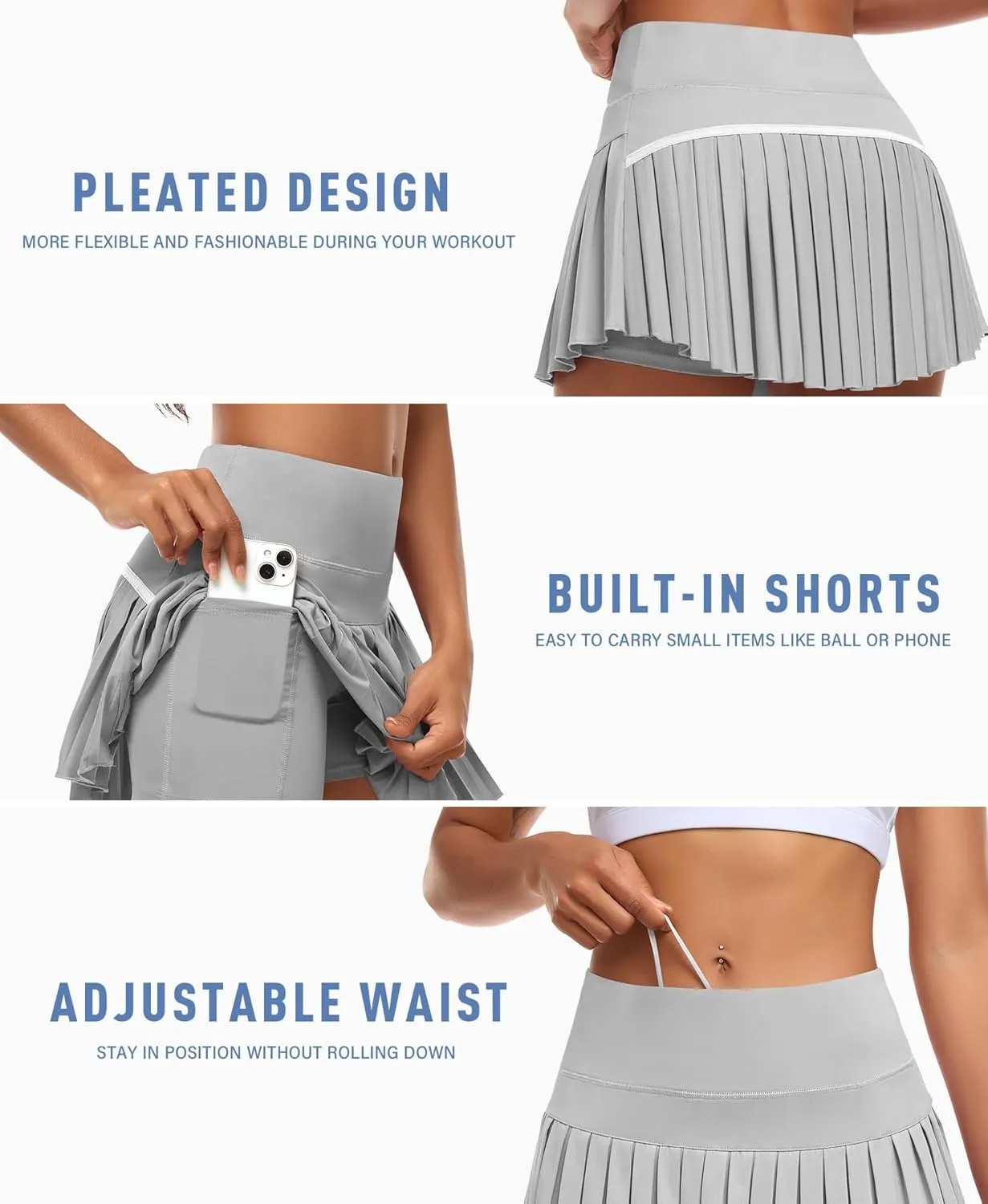 JoyGirl Womens Pleated Tennis Skirt with Shorts High Waisted Golf Skort Mini Skirt Workout Skirt Athletic Skorts with Pockets