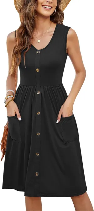 KARALIN Womens Summer Dresses 2025 Sundress, Casual Sleeveless V Neck Vacation & Beach Midi Dress M-4XL