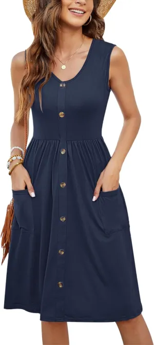 KARALIN Womens Summer Dresses 2025 Sundress, Casual Sleeveless V Neck Vacation & Beach Midi Dress M-4XL