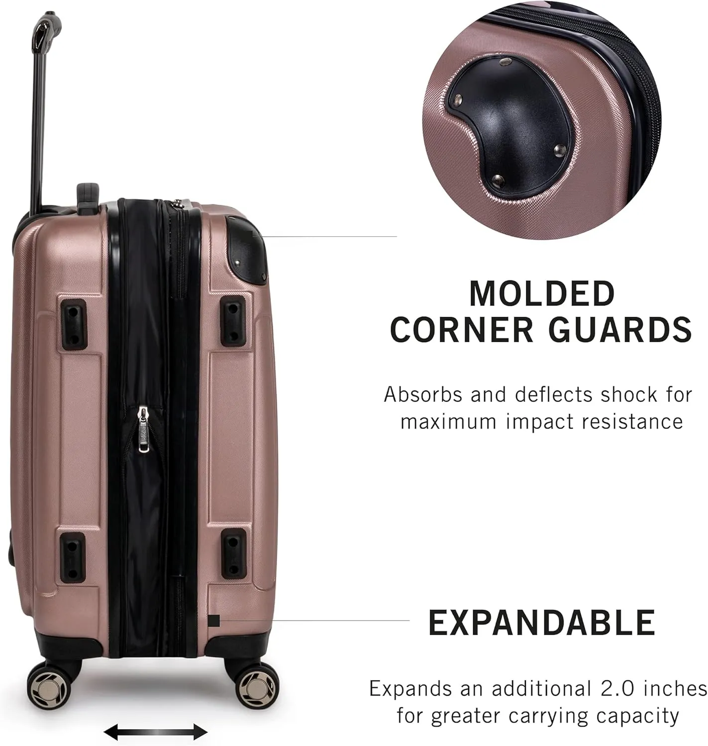 Kenneth Cole REACTION Renegade Luggage Expandable 8-Wheel Spinner Lightweight Hardside Suitcase, Rose Gold, 20-Inch Carry On