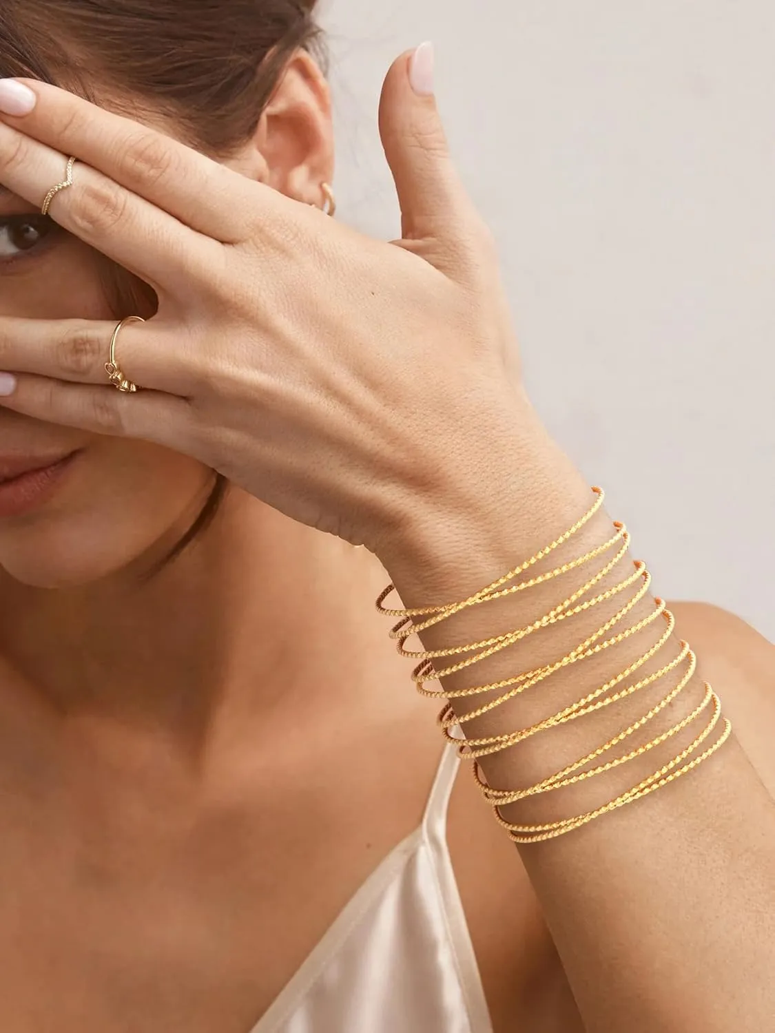 KeyStyle Cuff Bracelet for Women, Multi-layer Cross Wire Bangle 14K Gold Plated Stackable Wide Bracelet for Party Prom Minimalist Jewelry with Gift Box(Stainless Steel)