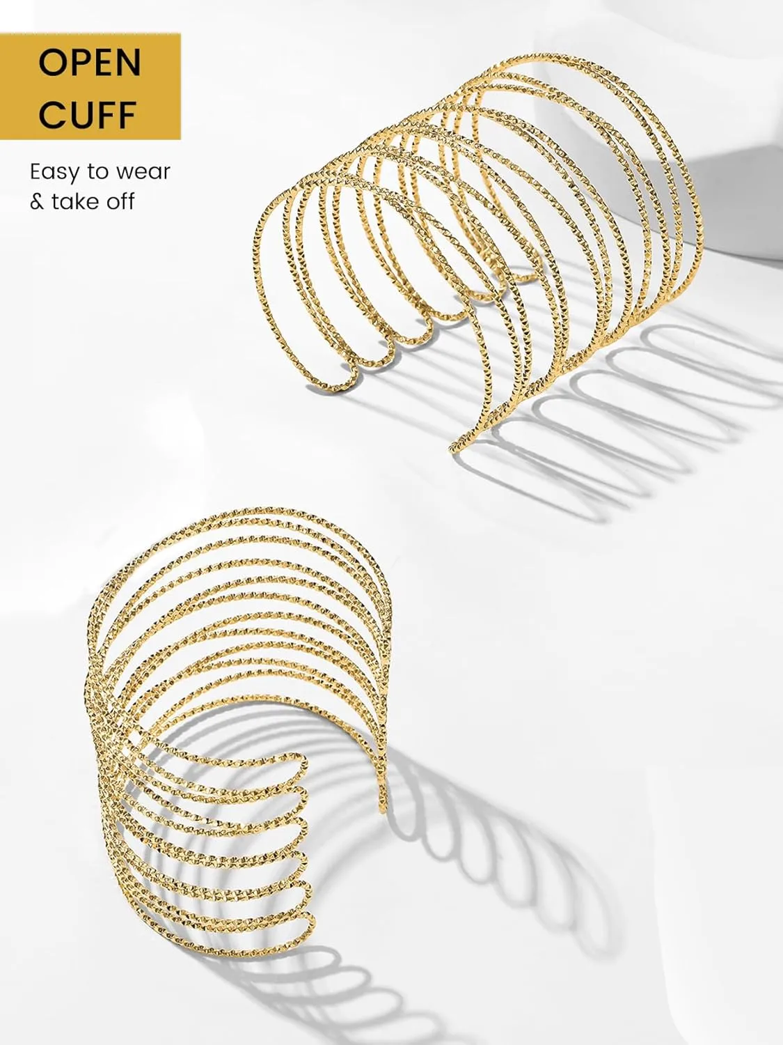 KeyStyle Cuff Bracelet for Women, Multi-layer Cross Wire Bangle 14K Gold Plated Stackable Wide Bracelet for Party Prom Minimalist Jewelry with Gift Box(Stainless Steel)