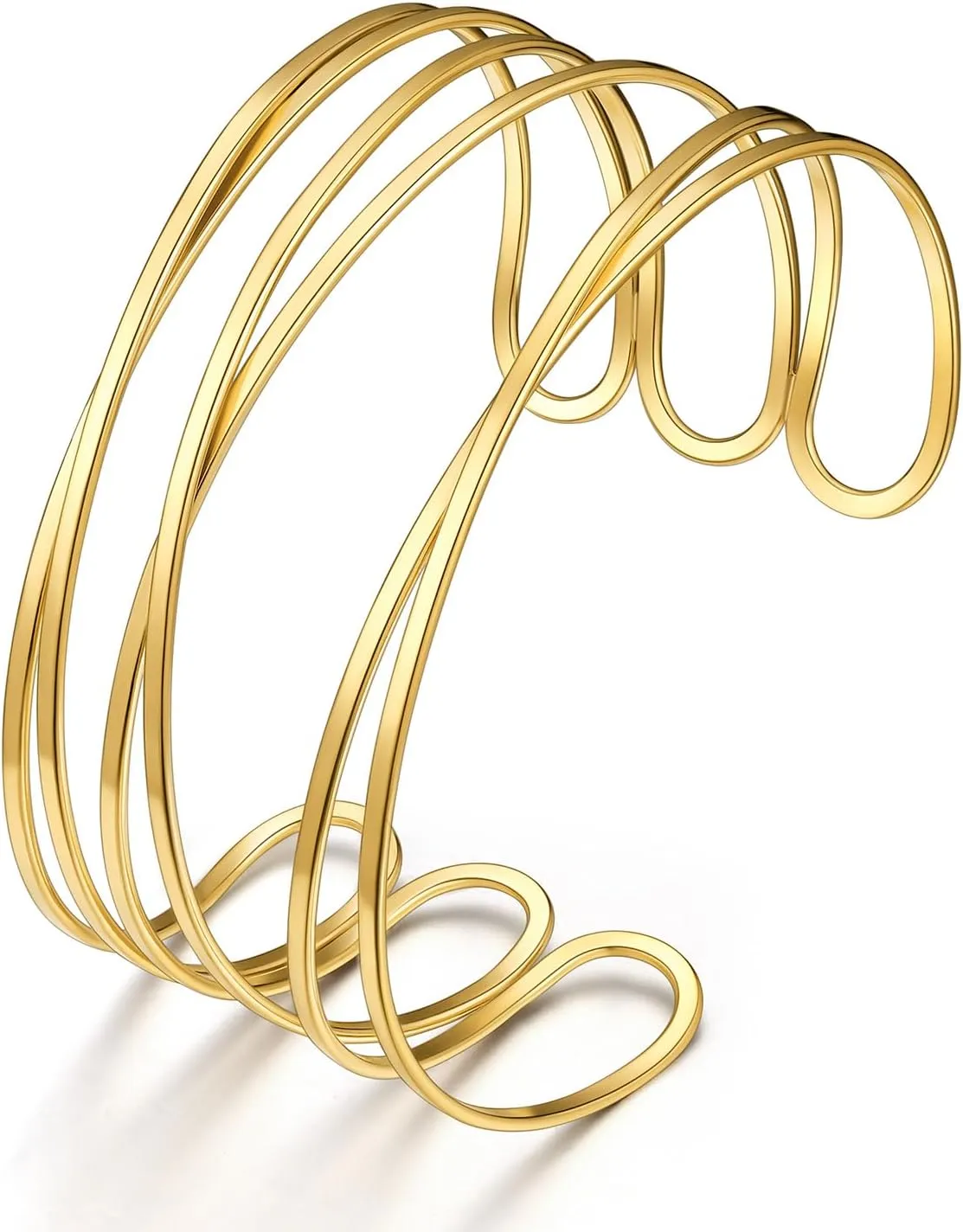 KeyStyle Cuff Bracelet for Women, Multi-layer Cross Wire Bangle 14K Gold Plated Stackable Wide Bracelet for Party Prom Minimalist Jewelry with Gift Box(Stainless Steel)