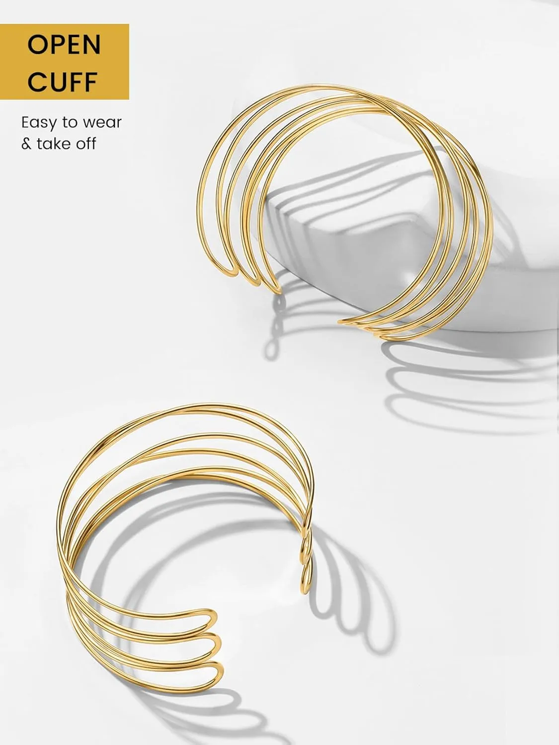 KeyStyle Cuff Bracelet for Women, Multi-layer Cross Wire Bangle 14K Gold Plated Stackable Wide Bracelet for Party Prom Minimalist Jewelry with Gift Box(Stainless Steel)