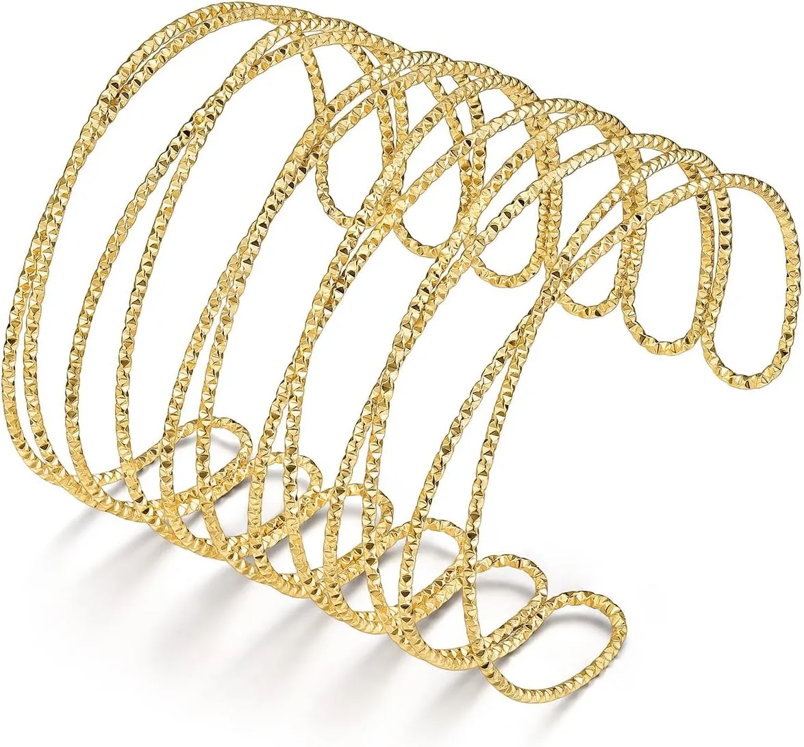 KeyStyle Cuff Bracelet for Women, Multi-layer Cross Wire Bangle 14K Gold Plated Stackable Wide Bracelet for Party Prom Minimalist Jewelry with Gift Box(Stainless Steel)