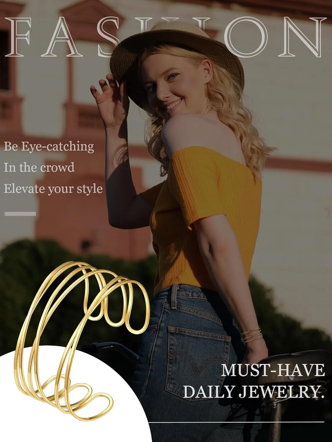 KeyStyle Cuff Bracelet for Women, Multi-layer Cross Wire Bangle 14K Gold Plated Stackable Wide Bracelet for Party Prom Minimalist Jewelry with Gift Box(Stainless Steel)