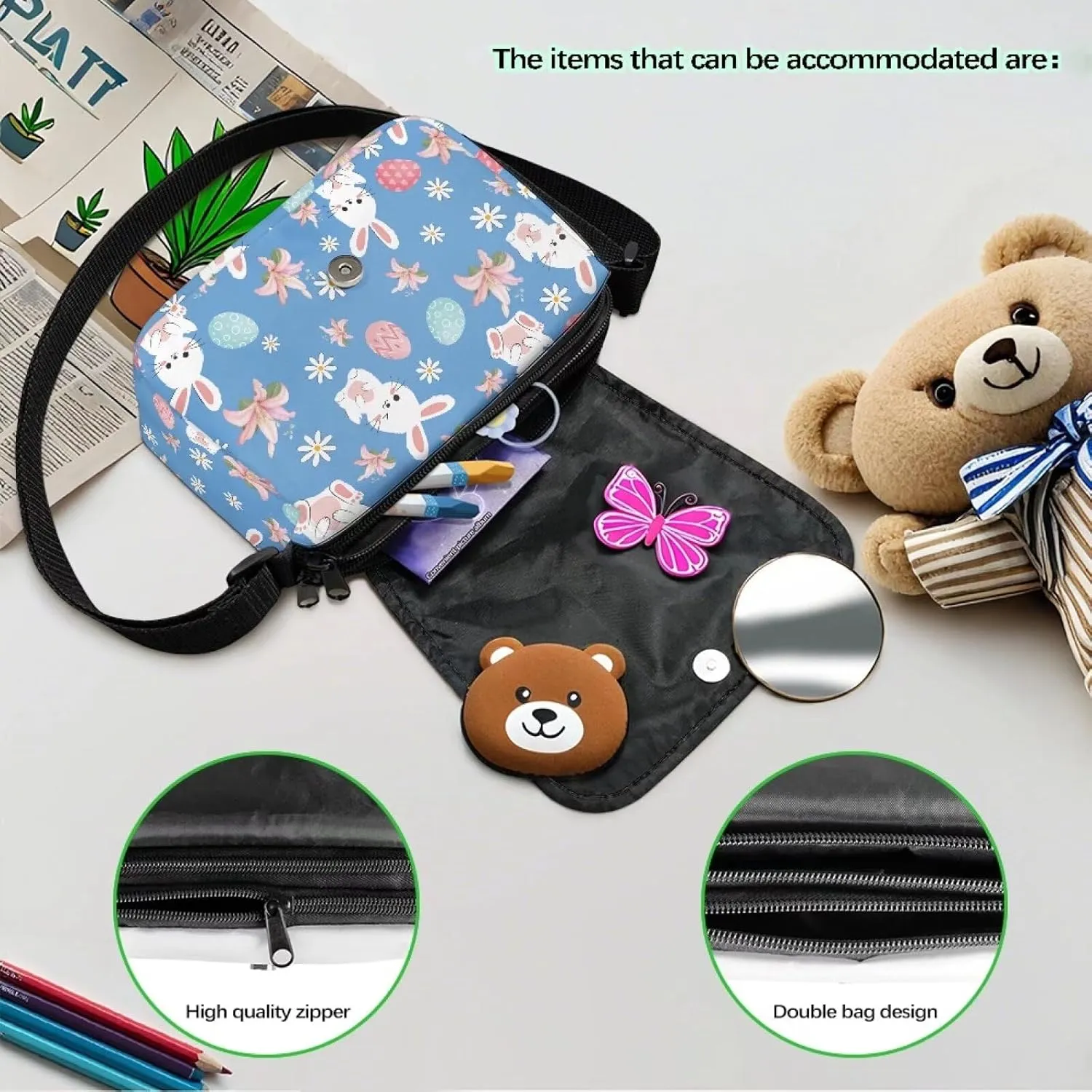 Kids Fashion Crossbody Purse Lightweight Messenger Bag with Zipper and Adjustable Strap for School Travel