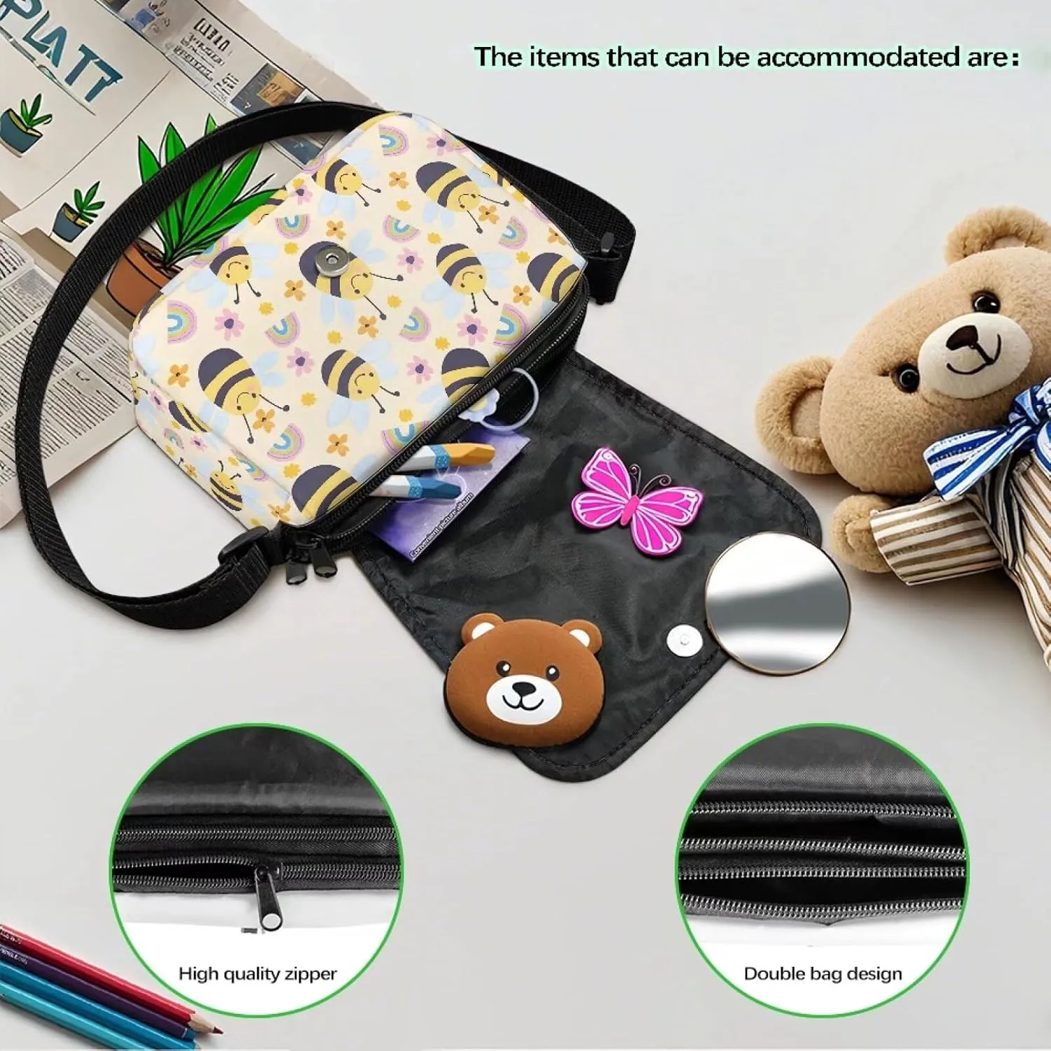 Kids Fashion Crossbody Purse Lightweight Messenger Bag with Zipper and Adjustable Strap for School Travel