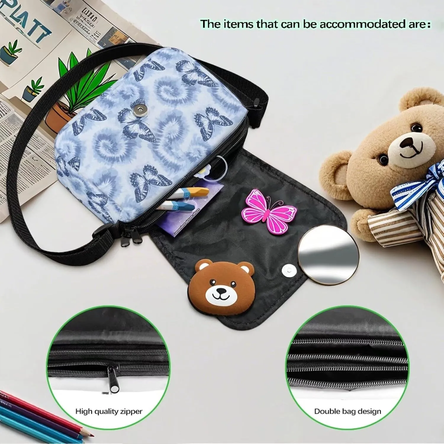 Kids Fashion Crossbody Purse Lightweight Messenger Bag with Zipper and Adjustable Strap for School Travel