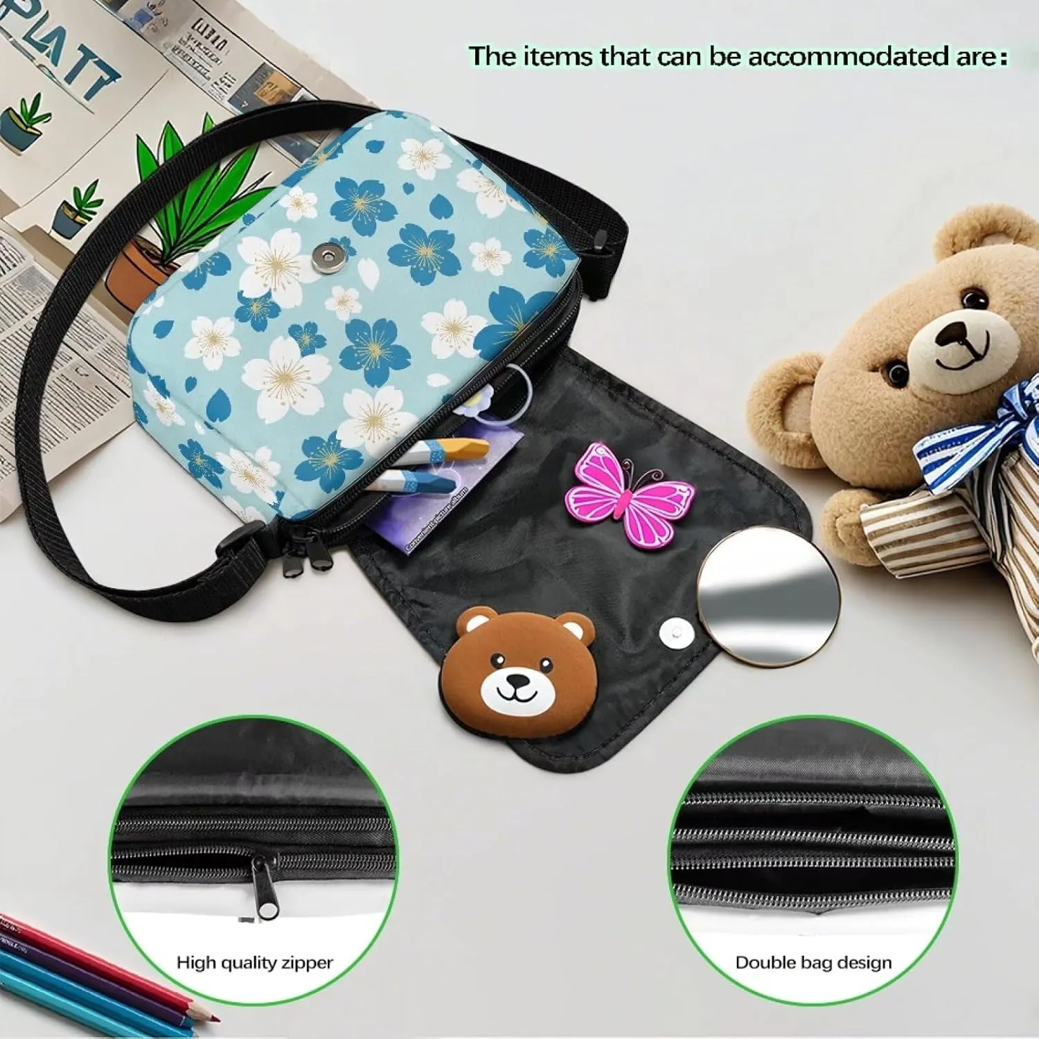 Kids Fashion Crossbody Purse Lightweight Messenger Bag with Zipper and Adjustable Strap for School Travel