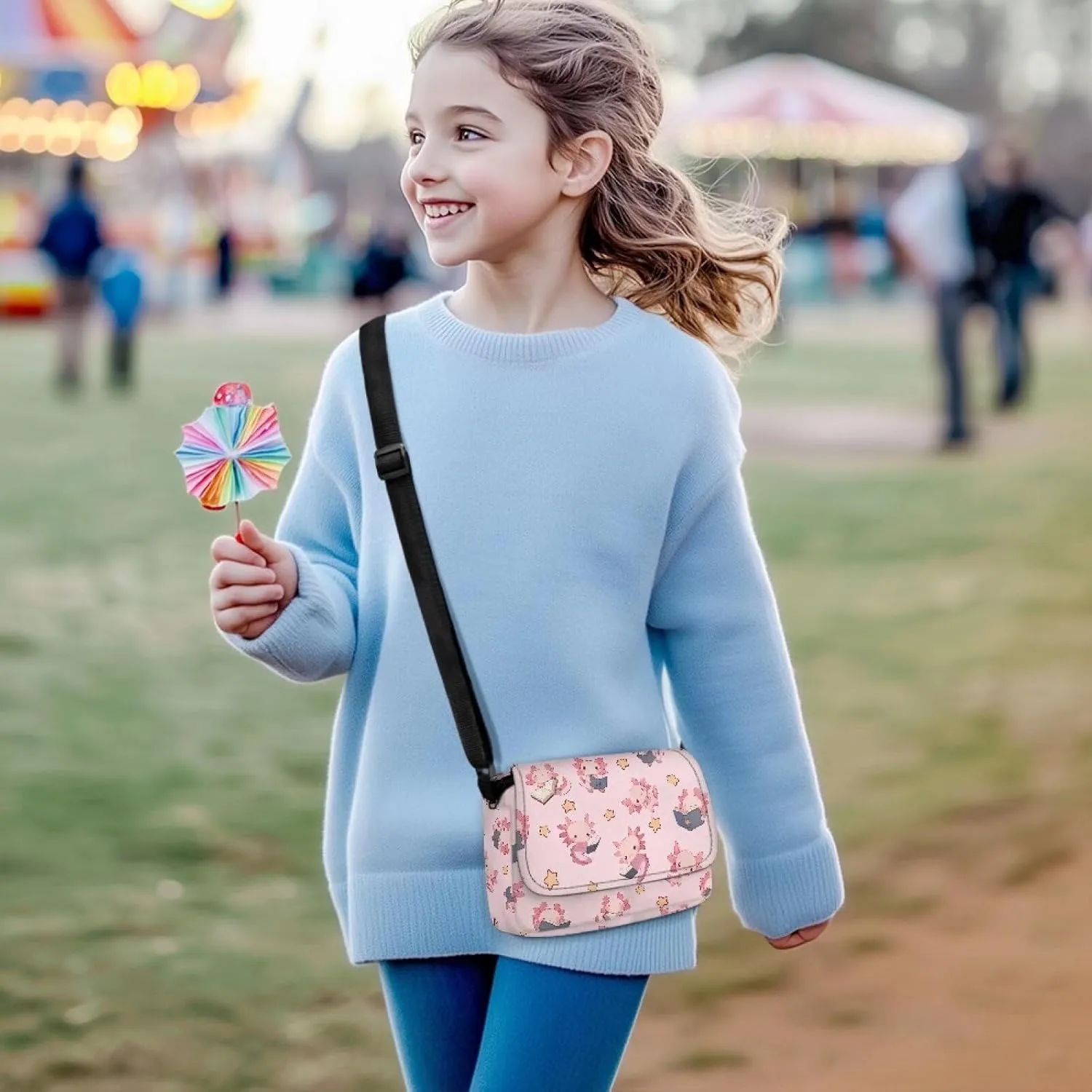Kids Fashion Crossbody Purse Lightweight Messenger Bag with Zipper and Adjustable Strap for School Travel