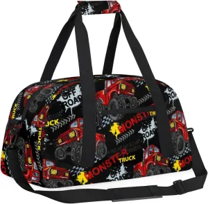 Kids Overnighter Duffel Bags for Boys Girls, Monster Red Truck Carry-On Size Sports Gym Bag with Front Zipper Pocket for School Practice or Overnight Travel Weekender Sleepover Tote Bag