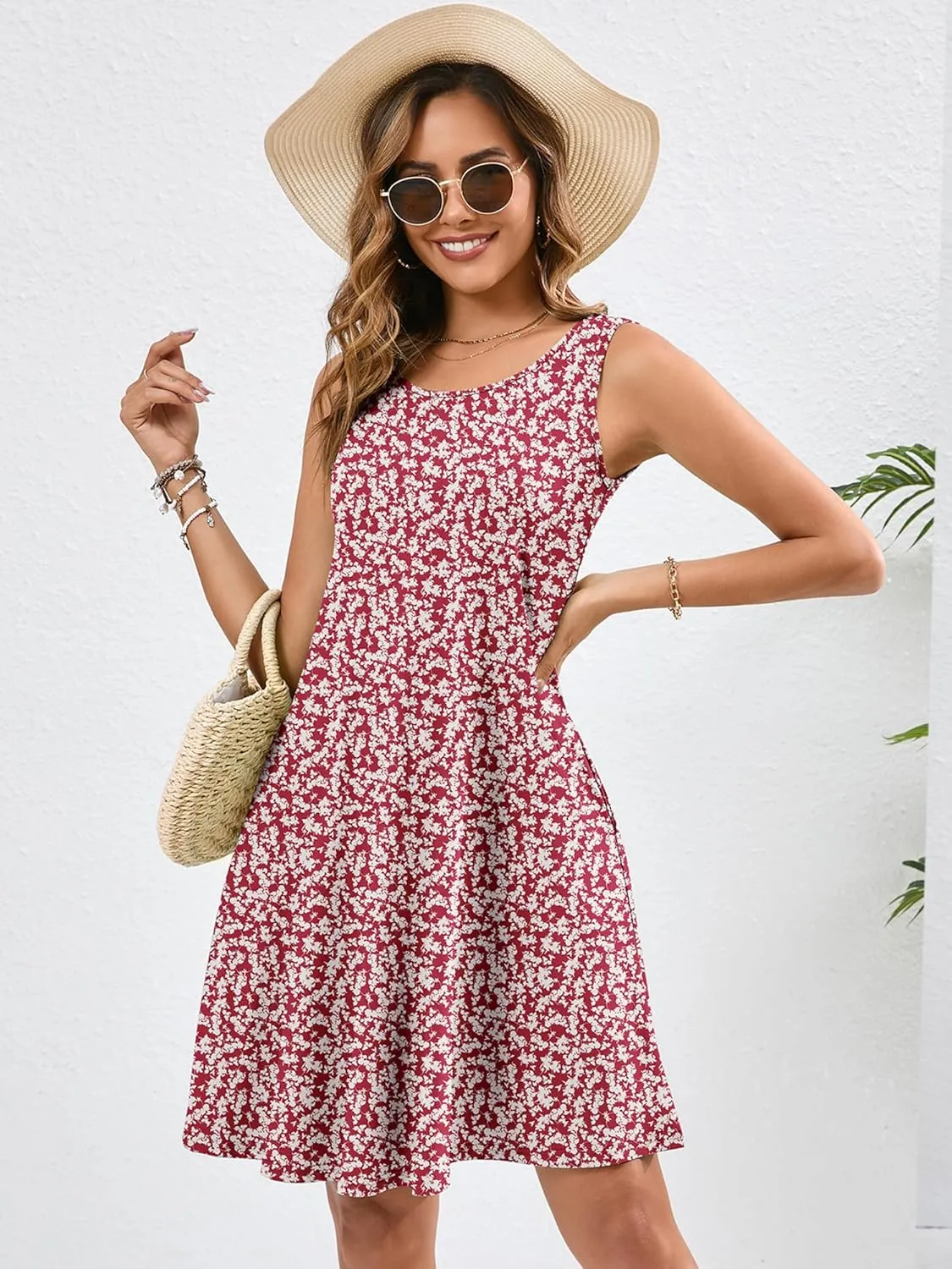 KORSIS Summer Dresses for Women Casual T Shirt Tank Dresses Sleeveless Swing Flowy Ladies Beach Vacation Sundress with Pocket