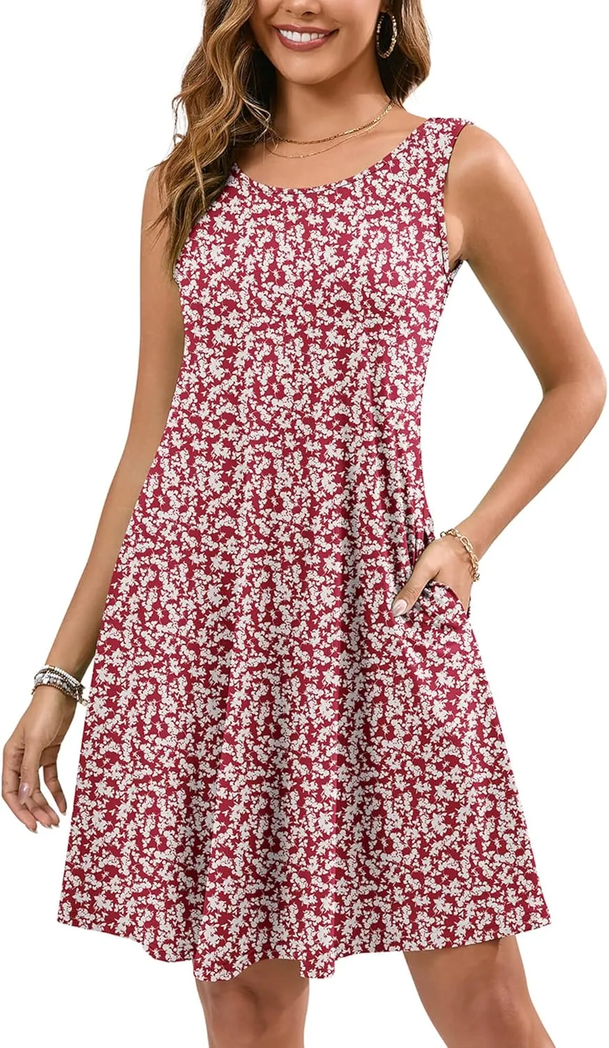 KORSIS Summer Dresses for Women Casual T Shirt Tank Dresses Sleeveless Swing Flowy Ladies Beach Vacation Sundress with Pocket