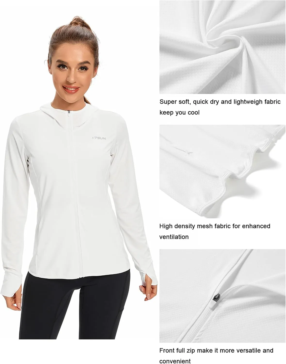 KPSUN Women's UPF 50  UV Sun Protection Clothing Zip Up Hoodie SPF Long Sleeve Sun Shirt Fishing Hiking Outdoor Jacket