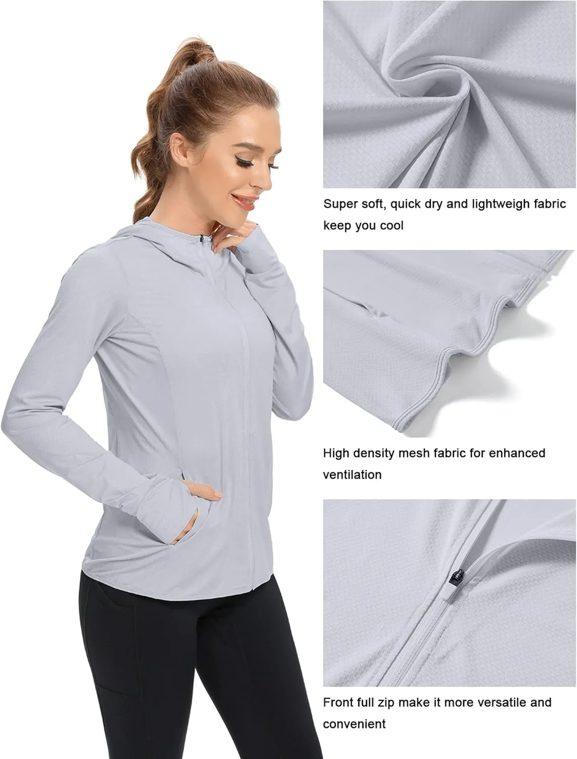 KPSUN Women's UPF 50  UV Sun Protection Clothing Zip Up Hoodie SPF Long Sleeve Sun Shirt Fishing Hiking Outdoor Jacket