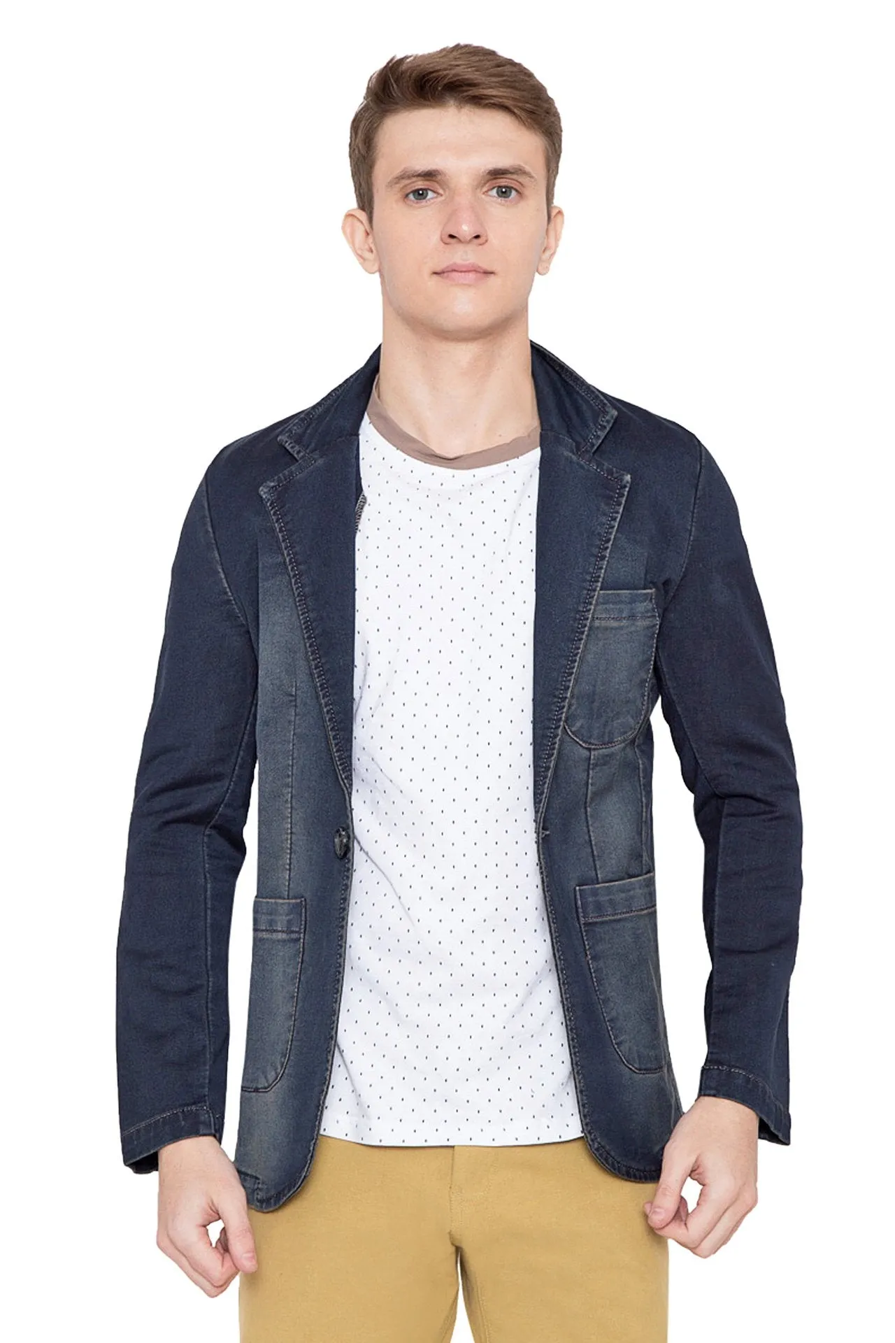 Krossstitch Full Sleeve Men's Denim Blazer with Brass Button